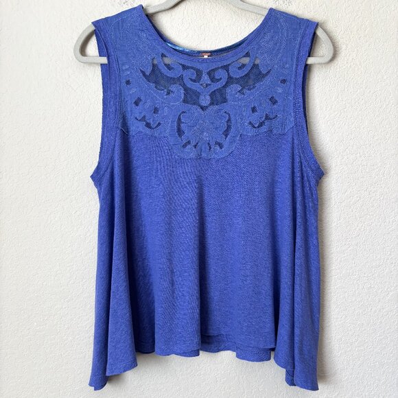Free People Linen Blend Meant to Be Lace Swing Tank Top - Picture 1 of 11